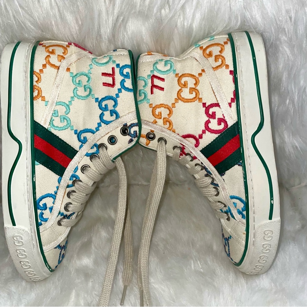 🔥🔥 Authentic Gucci Embroidered Signature Tennis 1977 Hightop Sneakers Sz 7.5!! - Picture 2 of 9